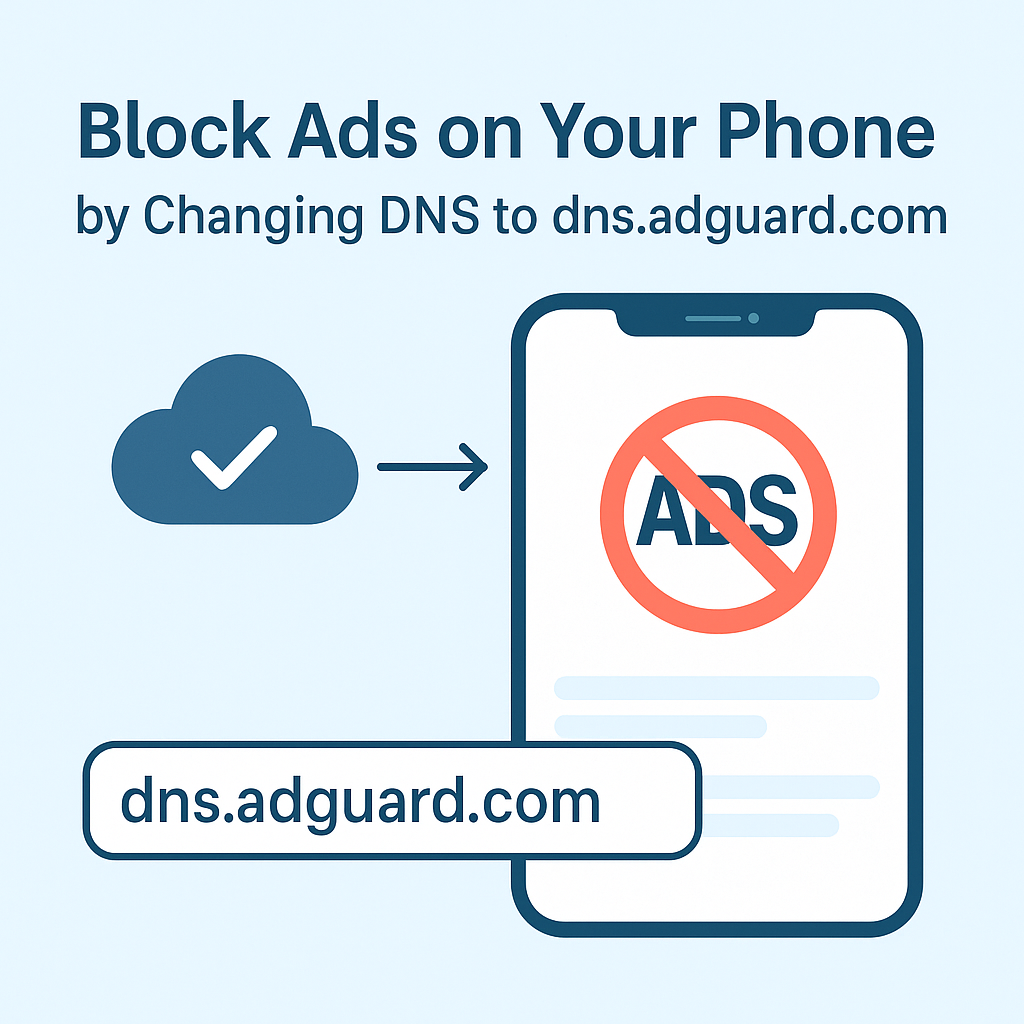 Tired of pop-ups and ads on your phone? Learn how to block ads by changing your DNS to dns.adguard.com. Easy step-by-step guide for Android and iOS